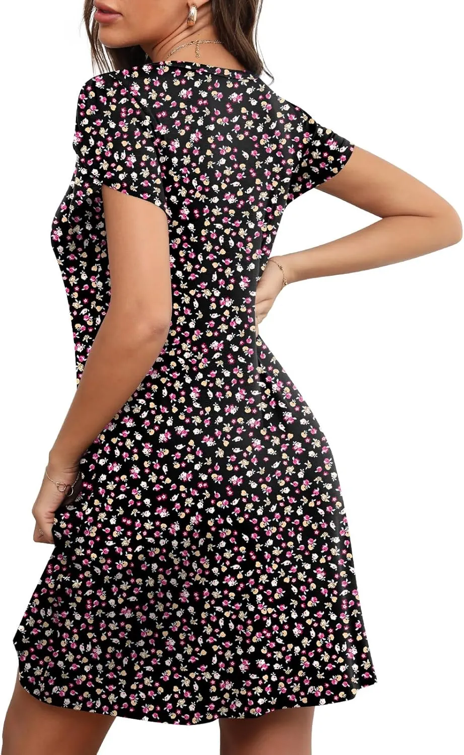 HOTGIFT 2025 Womens Dress Summer Short Sleeve Crewneck Sundress with Pockets M-4XL