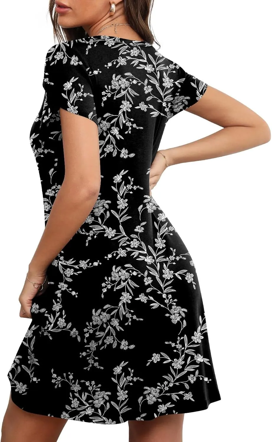 HOTGIFT 2025 Womens Dress Summer Short Sleeve Crewneck Sundress with Pockets M-4XL