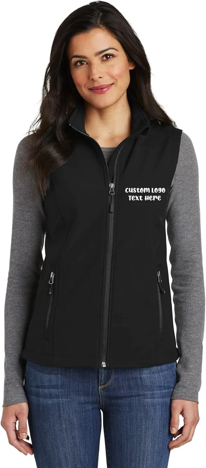 INK STITCH Ladies Custom Embroidery Design Your Own Logo Text Soft Shell Vests