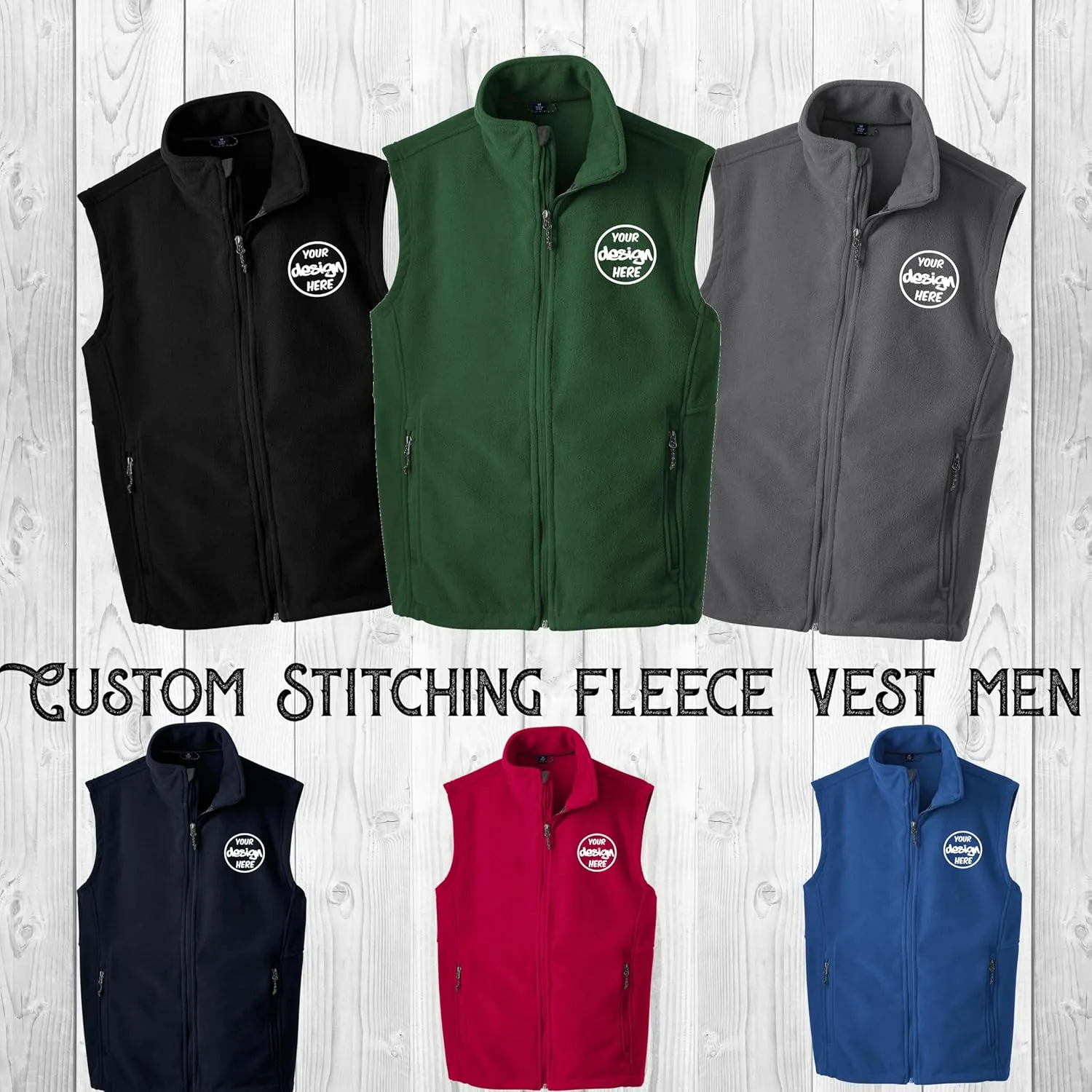 INK STITCH Men F219 Custom Embroidery Add Logo Texts Personalized Fleece Vests