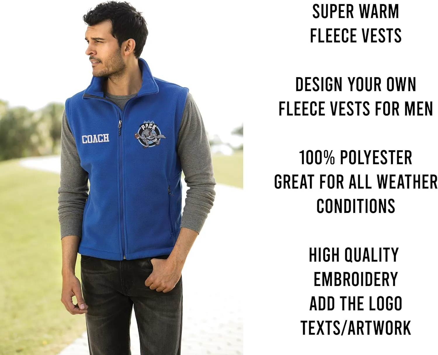 INK STITCH Men F219 Custom Embroidery Add Logo Texts Personalized Fleece Vests