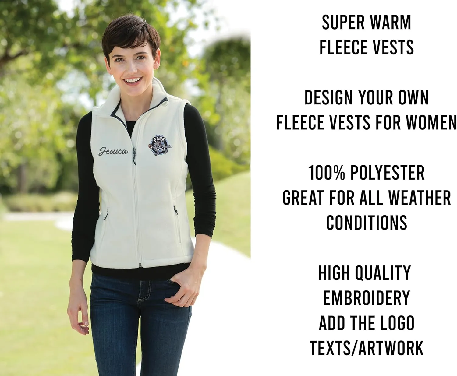 INK STITCH Women L219 Custom Embroidery Add Logo Texts Personalized Fleece Vests