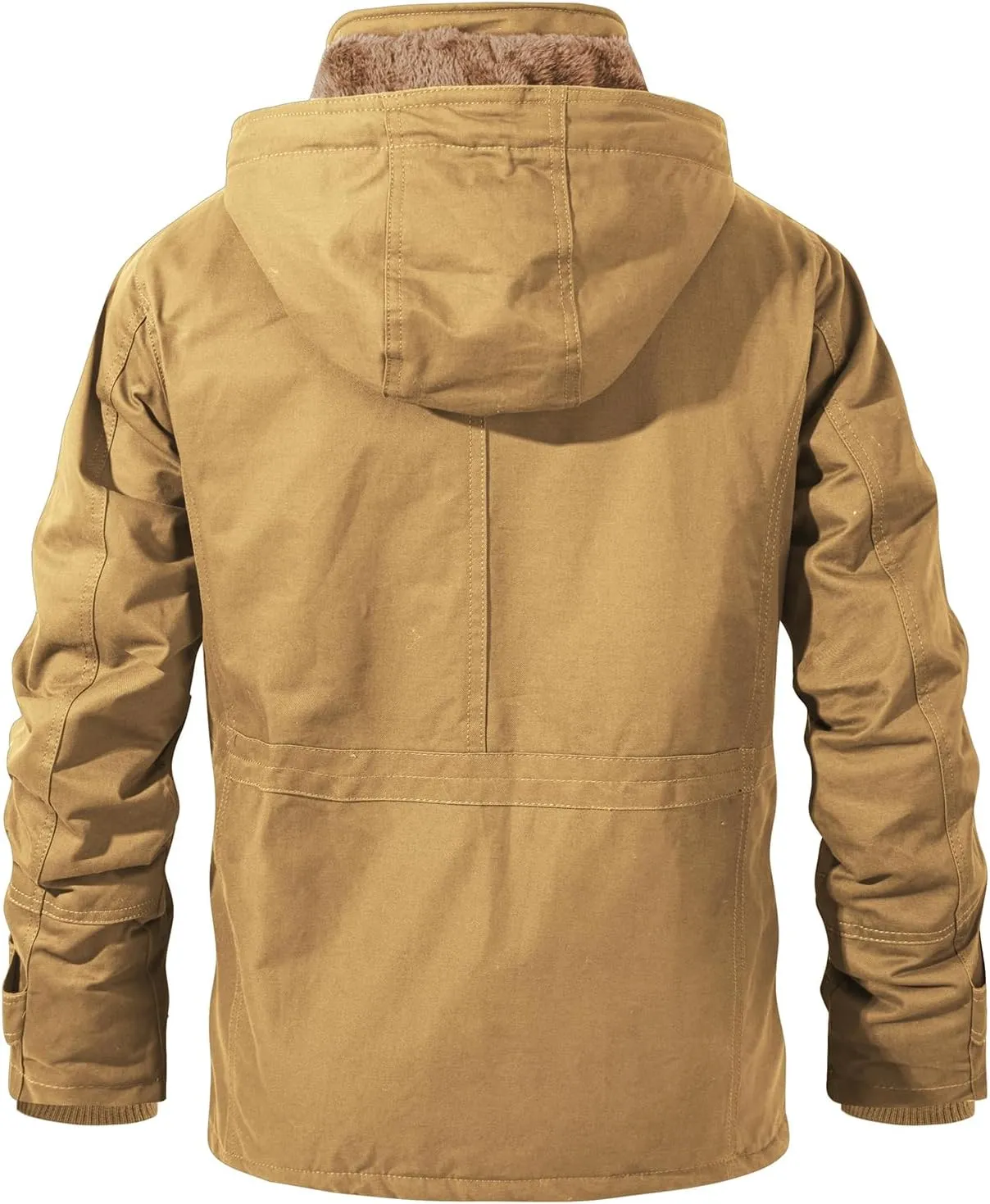 INVACHI Men's Winter Jacket Cotton Military Jackets Fleece Lined Thick Work Coats Warm Cargo Jackets with Hooded Pockets