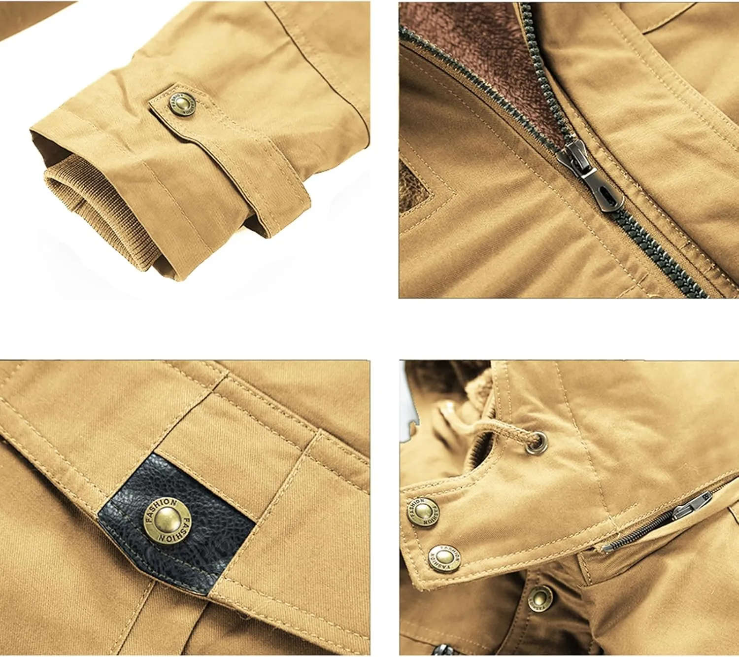 INVACHI Men's Winter Jacket Cotton Military Jackets Fleece Lined Thick Work Coats Warm Cargo Jackets with Hooded Pockets