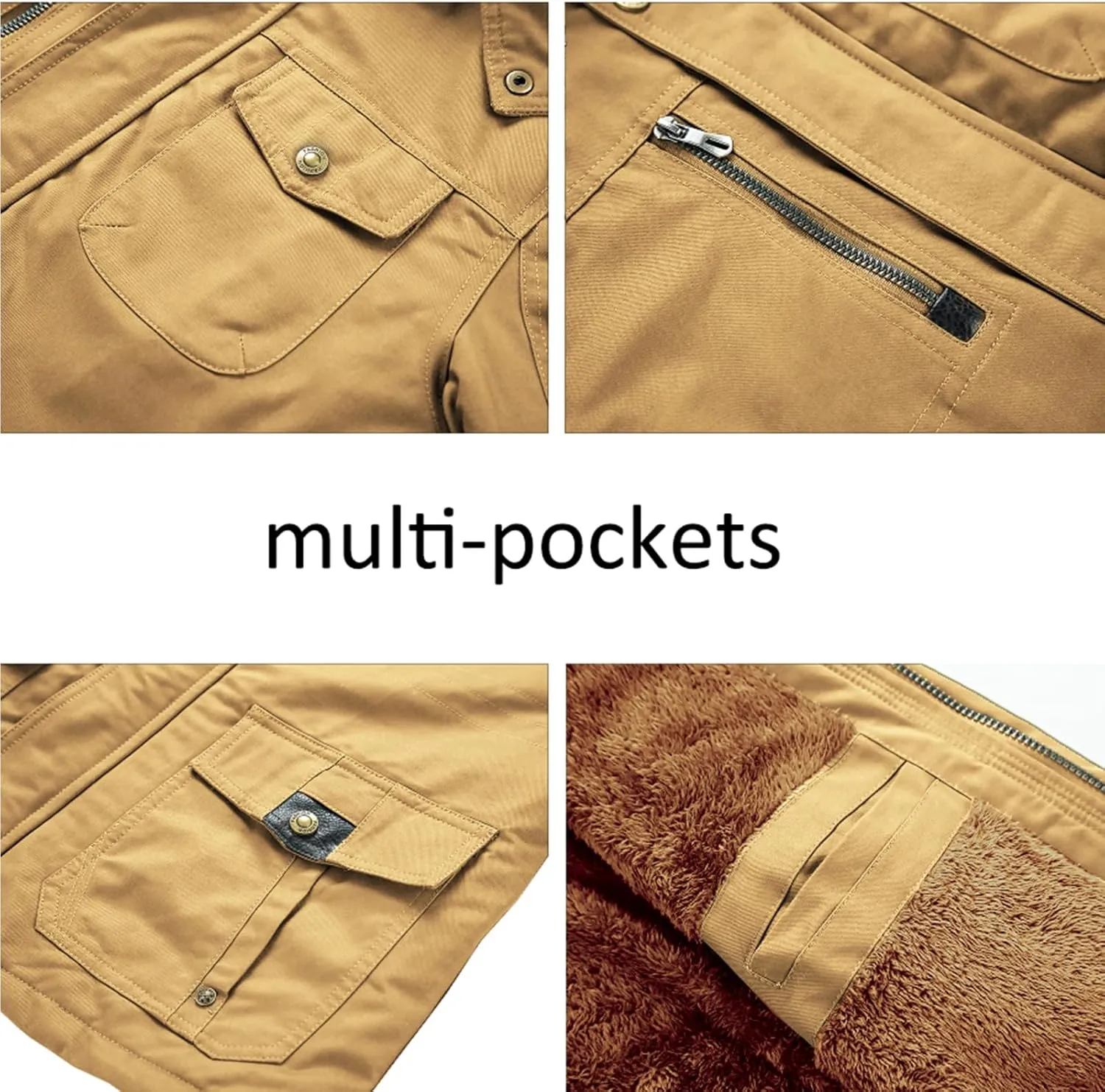 INVACHI Men's Winter Jacket Cotton Military Jackets Fleece Lined Thick Work Coats Warm Cargo Jackets with Hooded Pockets