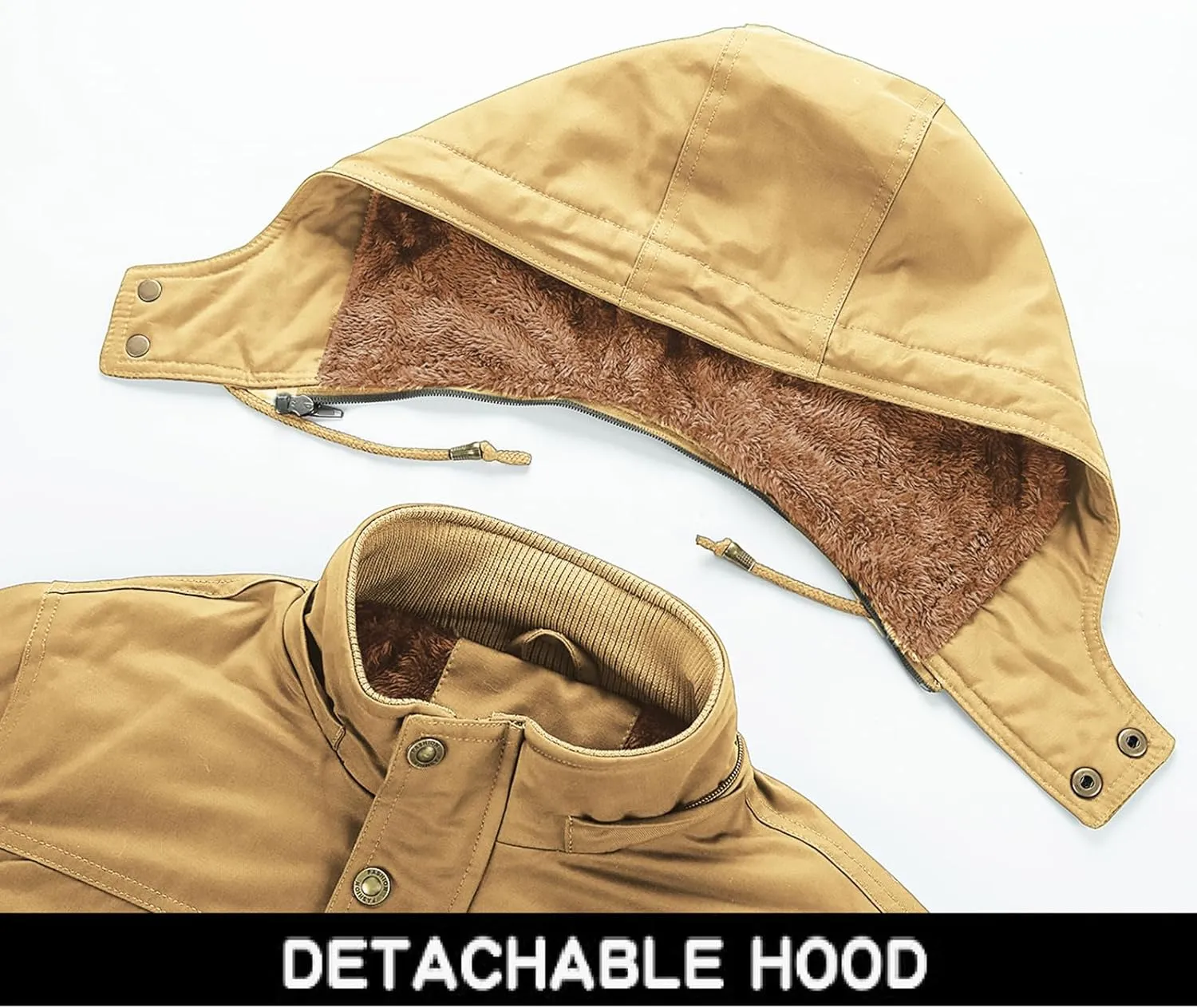 INVACHI Men's Winter Jacket Cotton Military Jackets Fleece Lined Thick Work Coats Warm Cargo Jackets with Hooded Pockets
