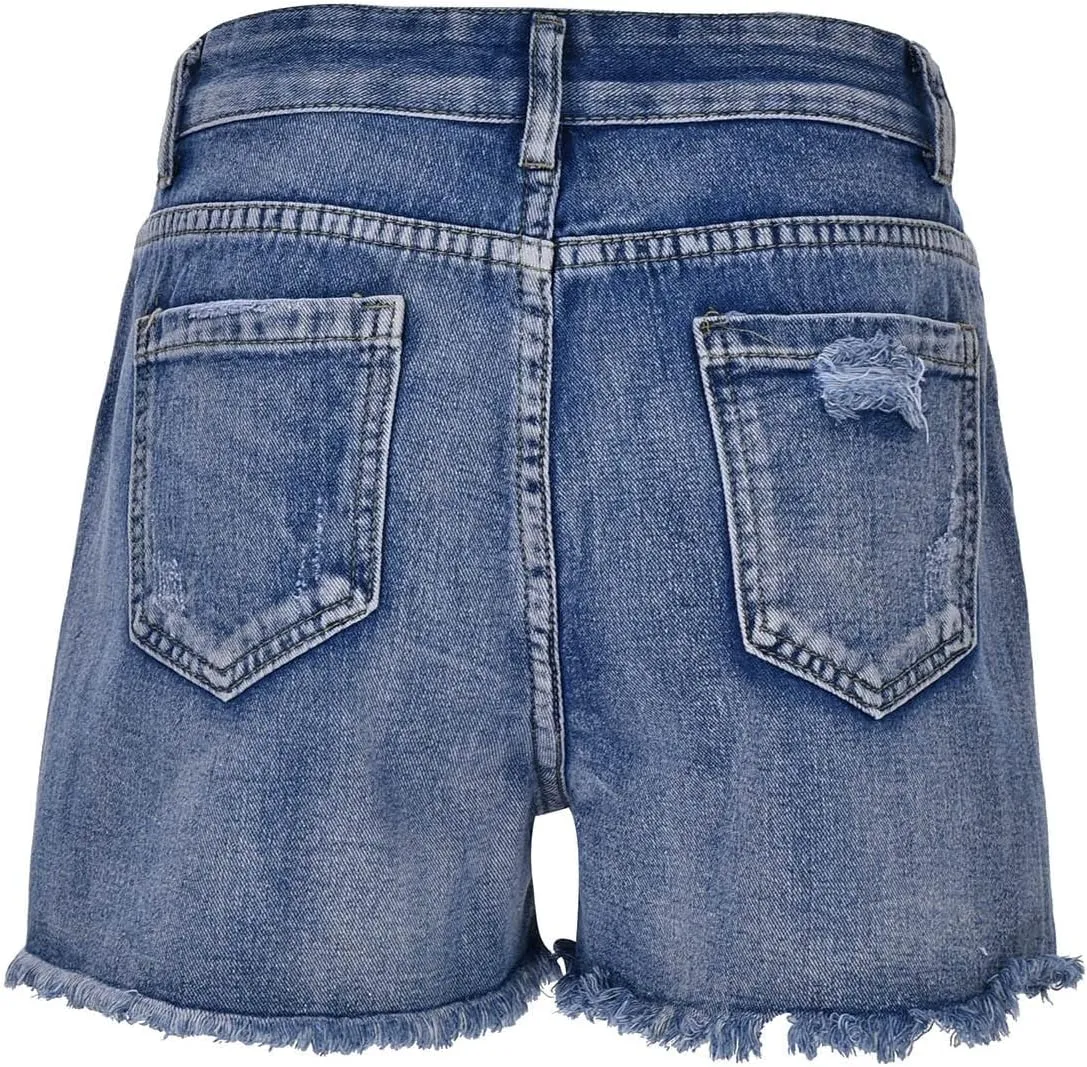 Jeans Shorts For Women Trendy Mid Rise Ripped Denim Shorts Summer Stretch Distressed Frayed Raw Hem Hot Short Jeans