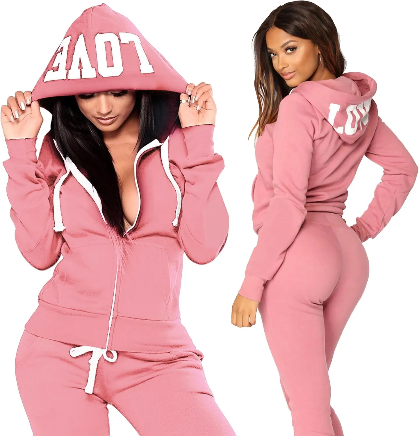 JIHUILAI Two Piece Tracksuit For Women Long Sleeve Stripe Zipper Jacket With Sweatpants Jogger Hoodie Sweatsuit Workout Set