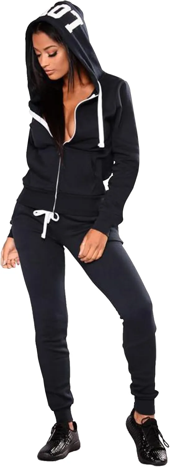 JIHUILAI Two Piece Tracksuit For Women Long Sleeve Stripe Zipper Jacket With Sweatpants Jogger Hoodie Sweatsuit Workout Set