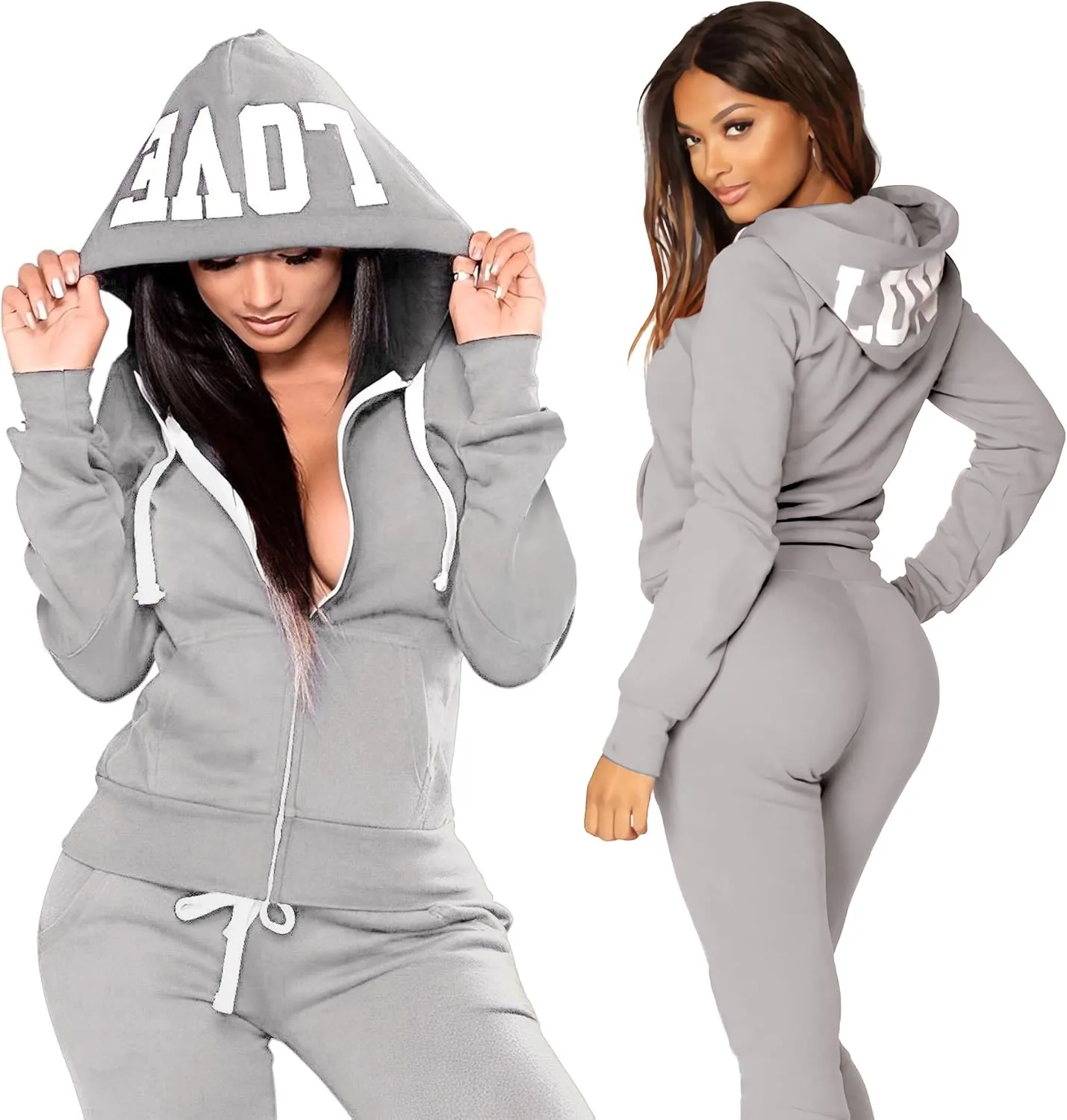 JIHUILAI Two Piece Tracksuit For Women Long Sleeve Stripe Zipper Jacket With Sweatpants Jogger Hoodie Sweatsuit Workout Set
