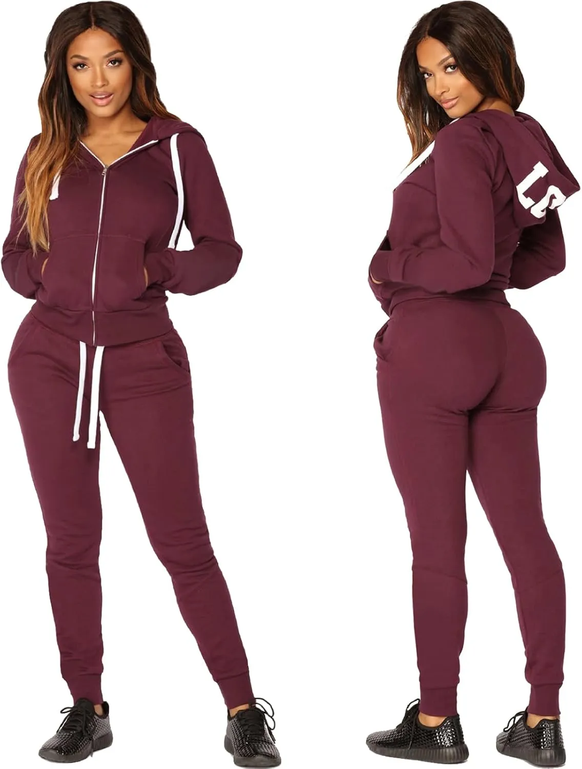 JIHUILAI Two Piece Tracksuit For Women Long Sleeve Stripe Zipper Jacket With Sweatpants Jogger Hoodie Sweatsuit Workout Set
