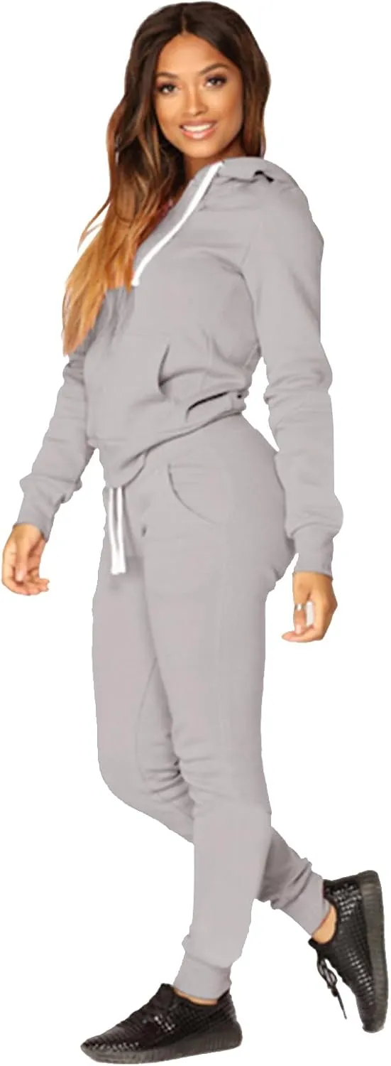 JIHUILAI Two Piece Tracksuit For Women Long Sleeve Stripe Zipper Jacket With Sweatpants Jogger Hoodie Sweatsuit Workout Set