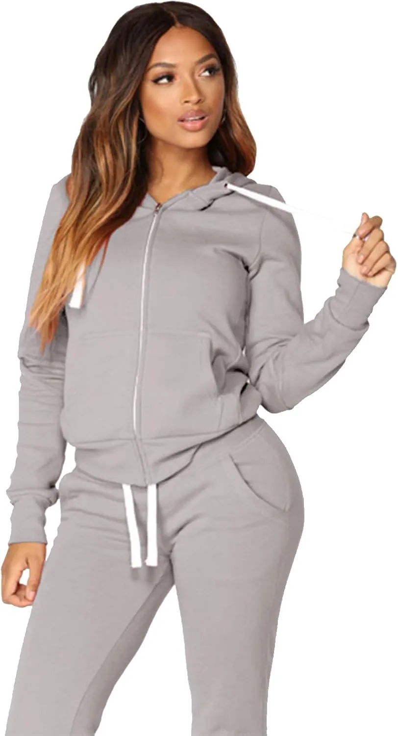 JIHUILAI Two Piece Tracksuit For Women Long Sleeve Stripe Zipper Jacket With Sweatpants Jogger Hoodie Sweatsuit Workout Set