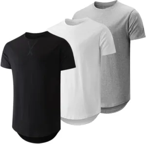 JMIERR Mens 3 Pack Cotton Hipster Hip Hop Longline Crewneck T-Shirt