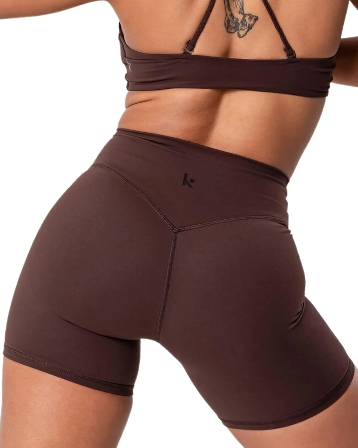 Kamo Fitness Serenity Shorts High Waisted 6" Inseam No Front Seam Thigh Friendly V Booty Seam Women's Biker Shorts