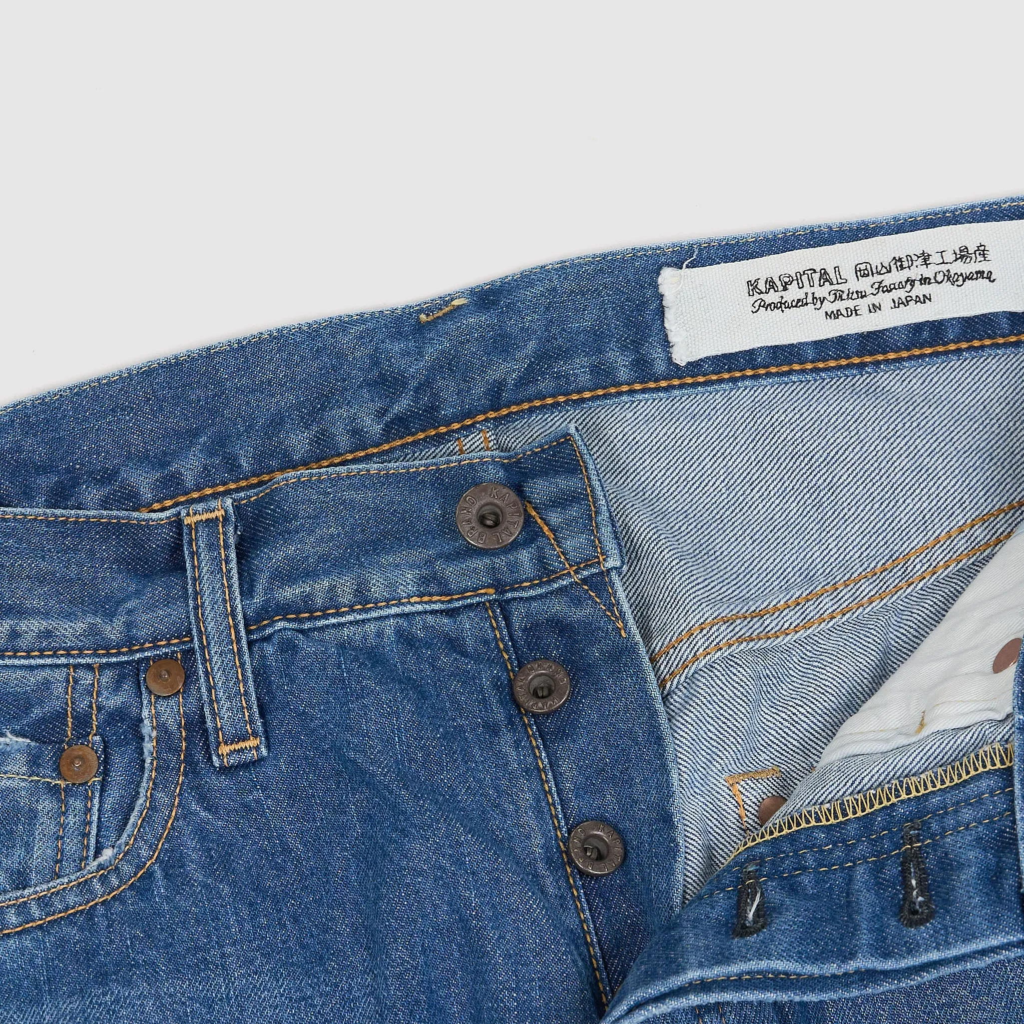 Kapital 5-Pocket 14oz Heavy Stone Wash Straight Leg Denim
