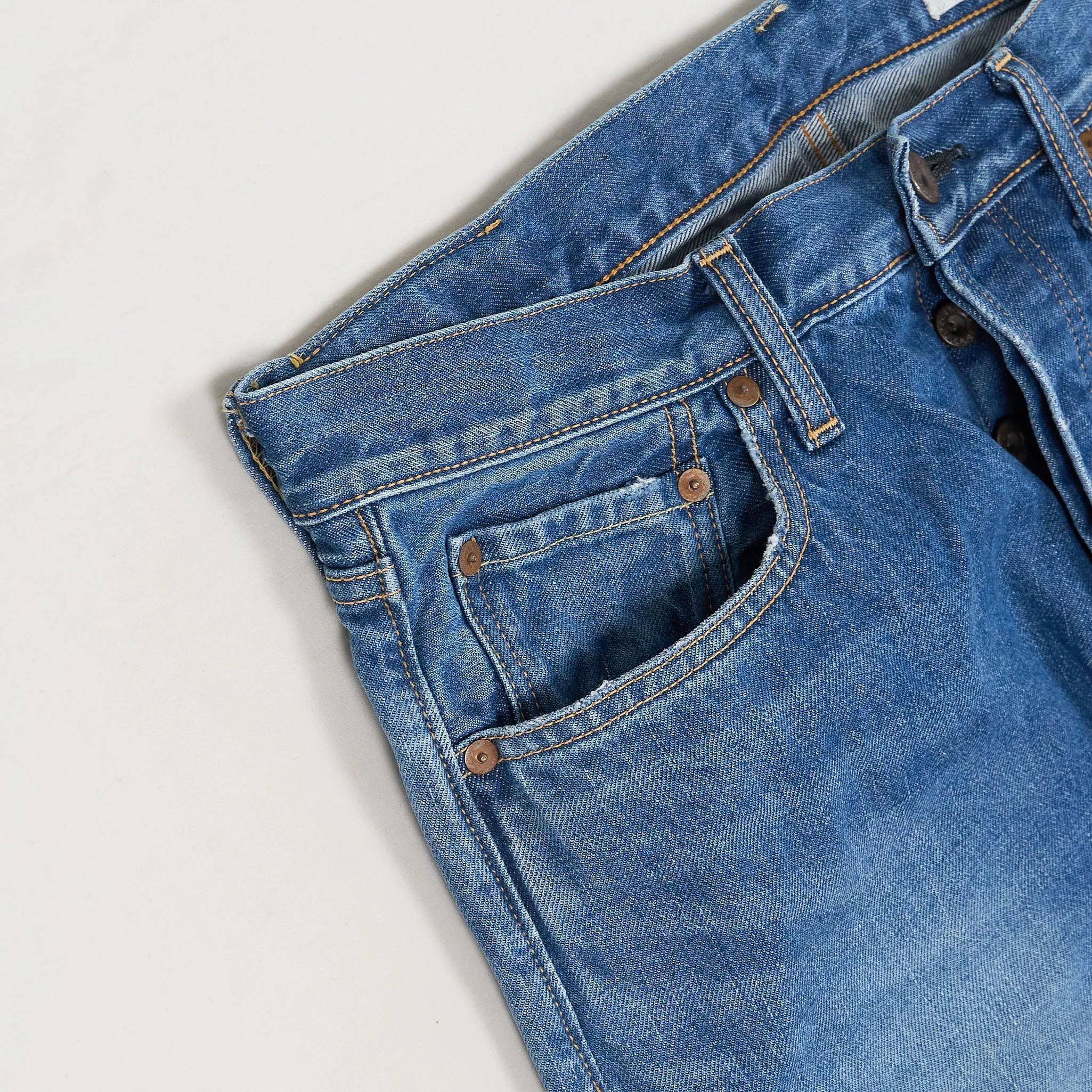 Kapital 5-Pocket 14oz Heavy Stone Wash Straight Leg Denim
