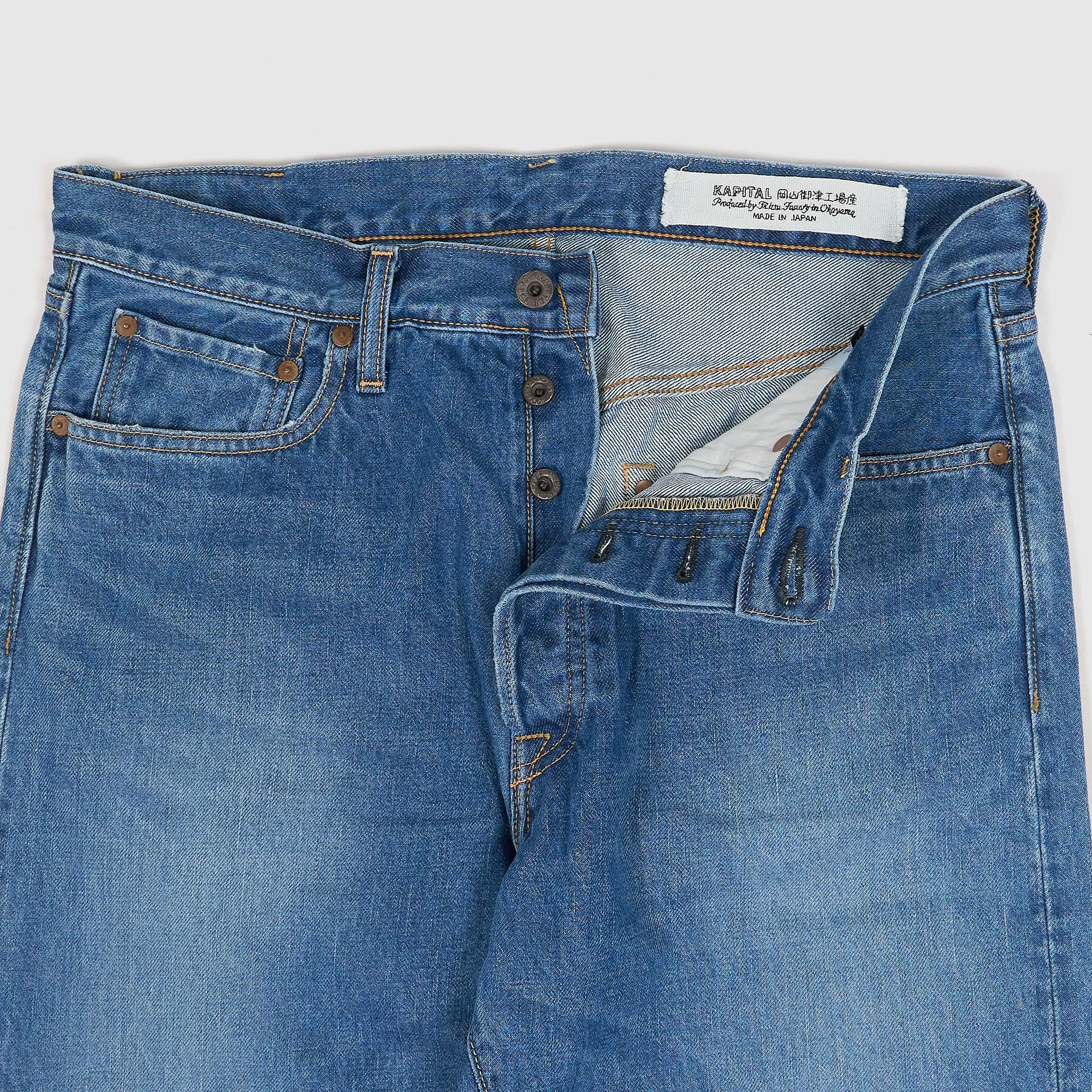 Kapital 5-Pocket 14oz Heavy Stone Wash Straight Leg Denim