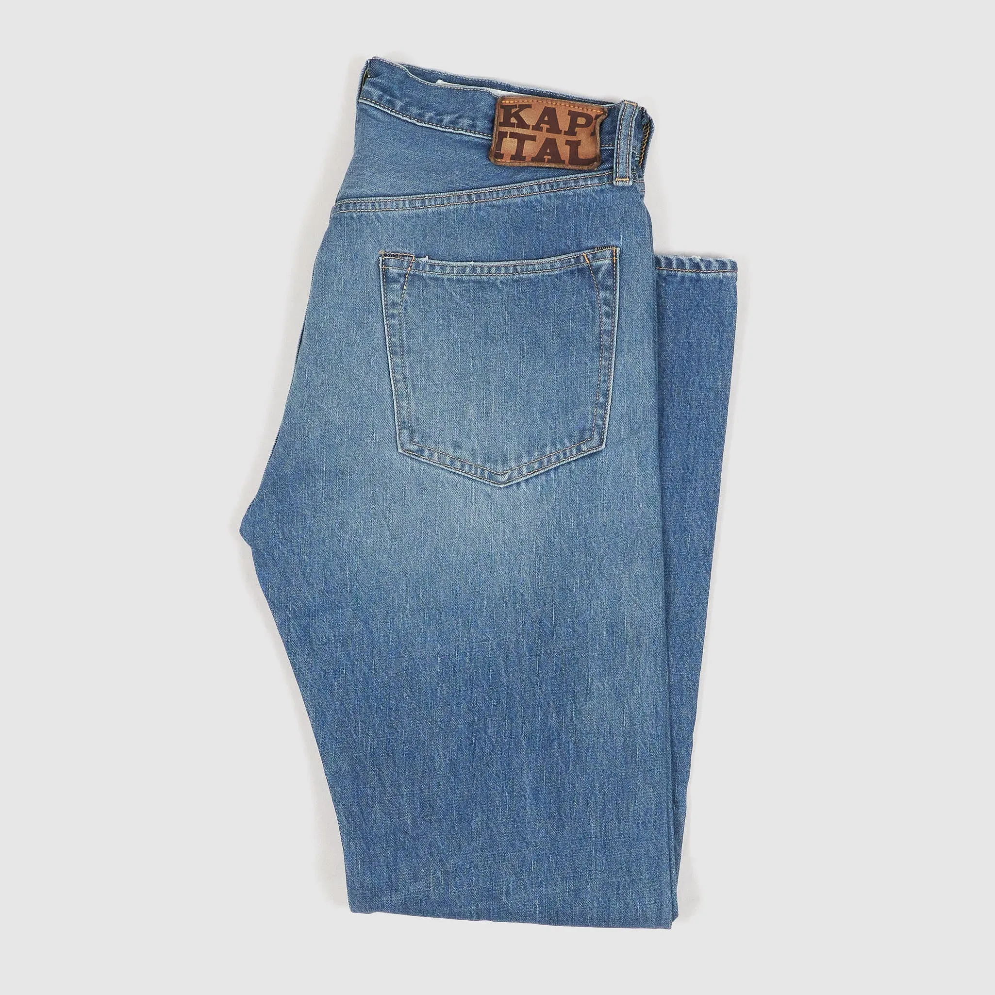 Kapital 5-Pocket 14oz Heavy Stone Wash Straight Leg Denim