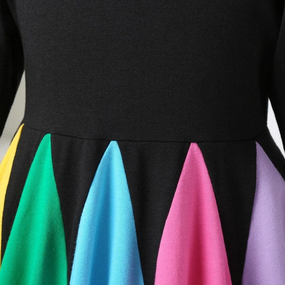 Kids Long Sleeve Rainbow Color kids clothes Fashion Princess Dresses