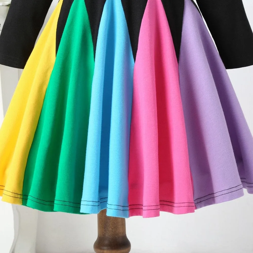 Kids Long Sleeve Rainbow Color kids clothes Fashion Princess Dresses