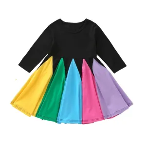 Kids Long Sleeve Rainbow Color kids clothes Fashion Princess Dresses