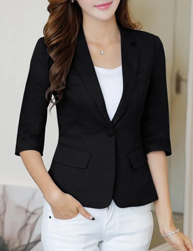 Kinghua Womens Linen Blazer Spring Summer Casual One Button Lapel Half Sleeve Business Work Linen Blazers Suit Jackets