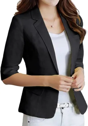 Kinghua Womens Linen Blazer Spring Summer Casual One Button Lapel Half Sleeve Business Work Linen Blazers Suit Jackets
