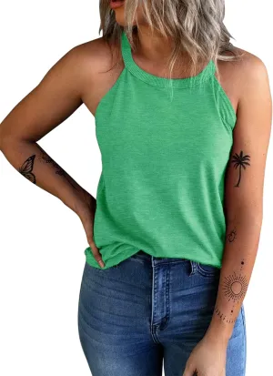 KINLONSAIR Women's Summer Sleeveless Halter Tee Shirts Crew Neck Workout Tank Tops Casual Plain Cami Shirts