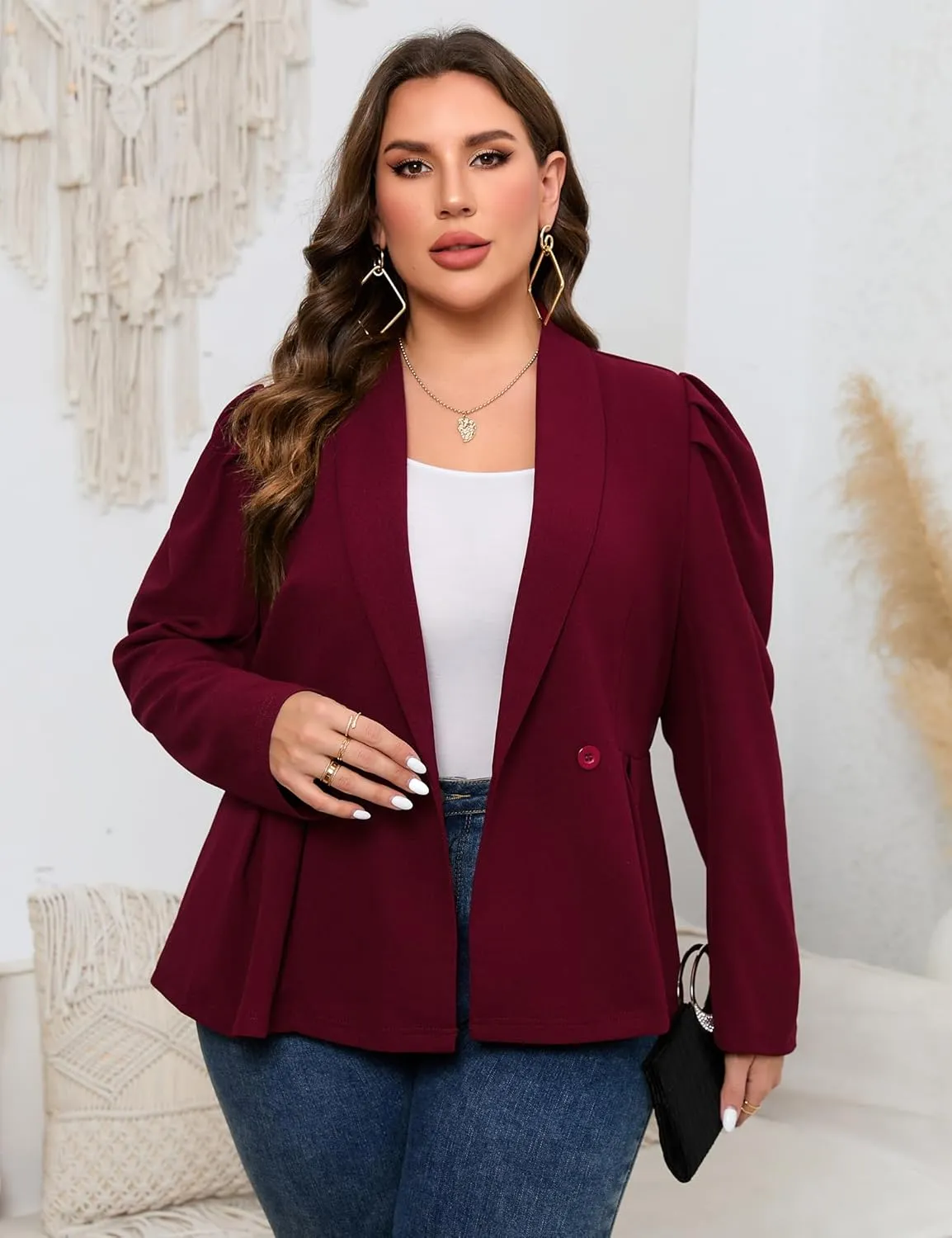 KOJOOIN Womens Plus Size Business Casual Blazers for Work Long Sleeve Shawl Lapel Knit Blazer Suit Jackets