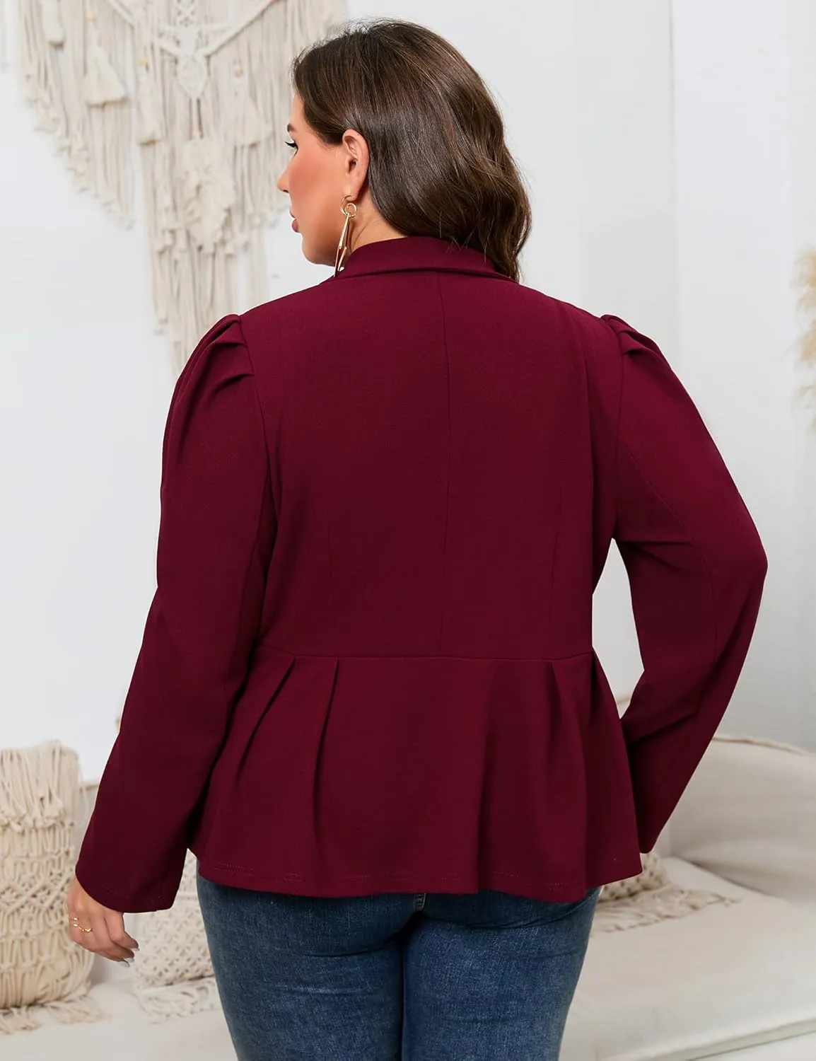 KOJOOIN Womens Plus Size Business Casual Blazers for Work Long Sleeve Shawl Lapel Knit Blazer Suit Jackets