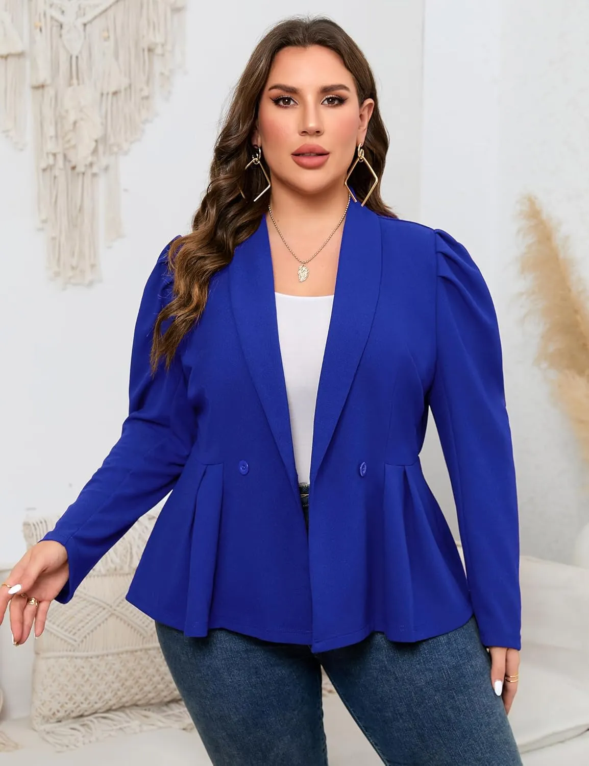 KOJOOIN Womens Plus Size Business Casual Blazers for Work Long Sleeve Shawl Lapel Knit Blazer Suit Jackets