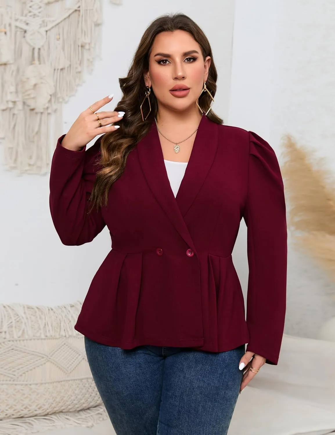 KOJOOIN Womens Plus Size Business Casual Blazers for Work Long Sleeve Shawl Lapel Knit Blazer Suit Jackets