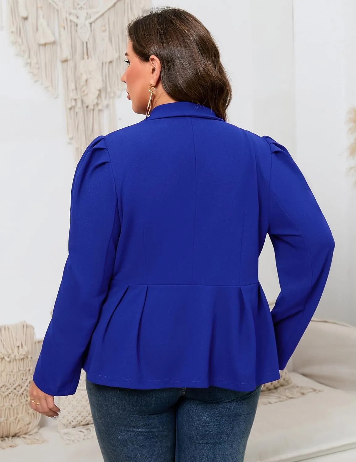 KOJOOIN Womens Plus Size Business Casual Blazers for Work Long Sleeve Shawl Lapel Knit Blazer Suit Jackets