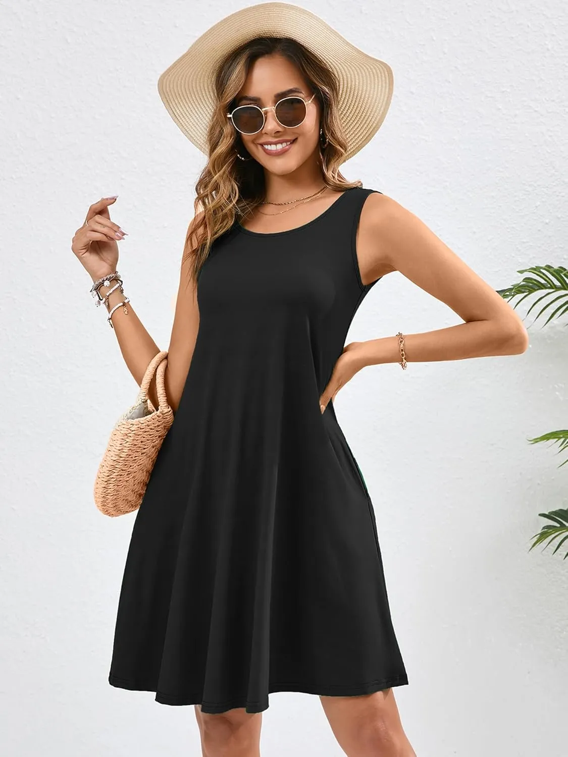KORSIS Summer Dresses for Women Casual T Shirt Tank Dresses Sleeveless Swing Flowy Ladies Beach Vacation Sundress with Pocket