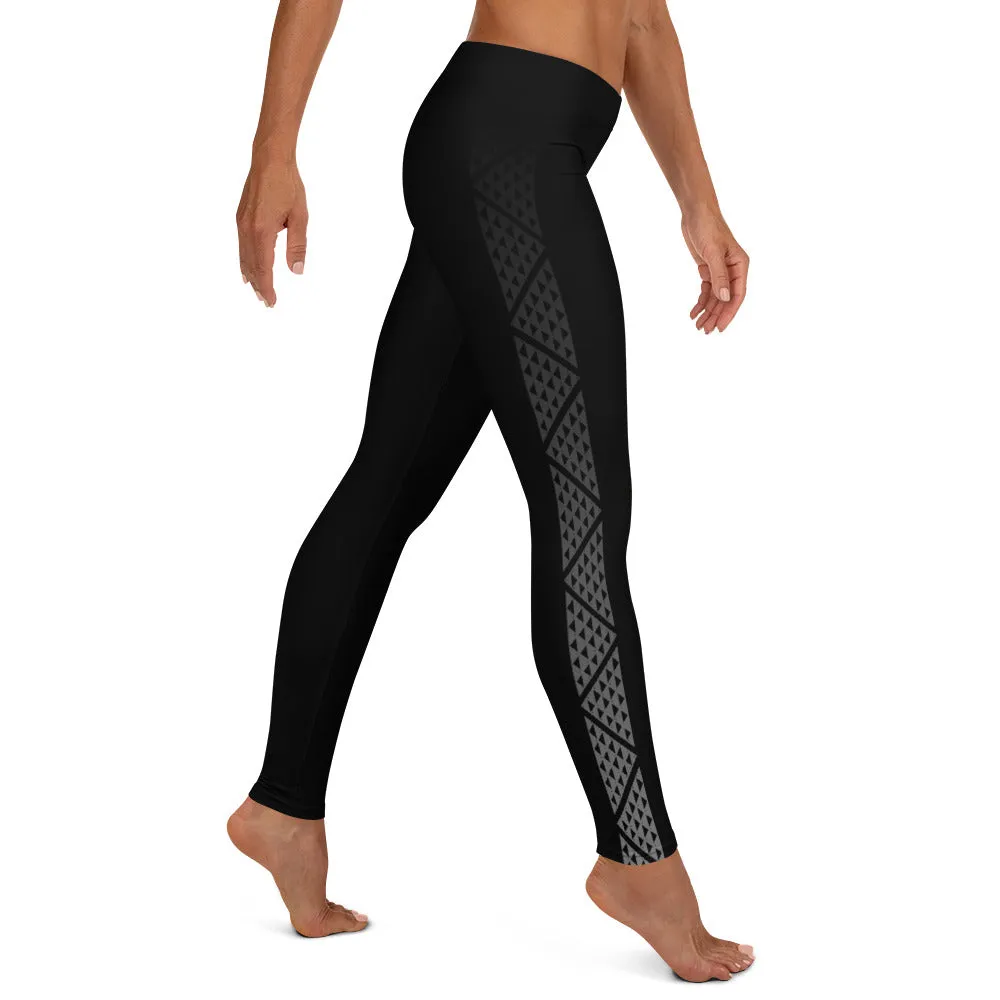Kuahiwi Mountain Peak Style Samoan Polynesian Tattoo Pattern Print Leggings with or without Hibiscus Flower on the Ankle - Plus Sizes Available