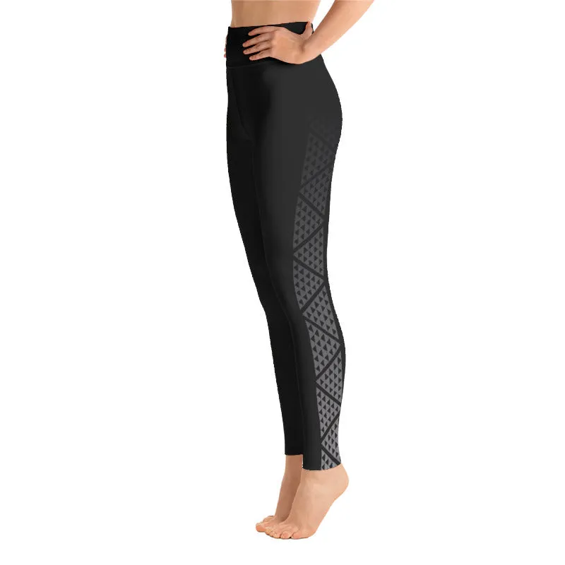 Kuahiwi Mountain Peak Style Samoan Polynesian Tattoo Pattern Print Leggings with or without Hibiscus Flower on the Ankle - Plus Sizes Available