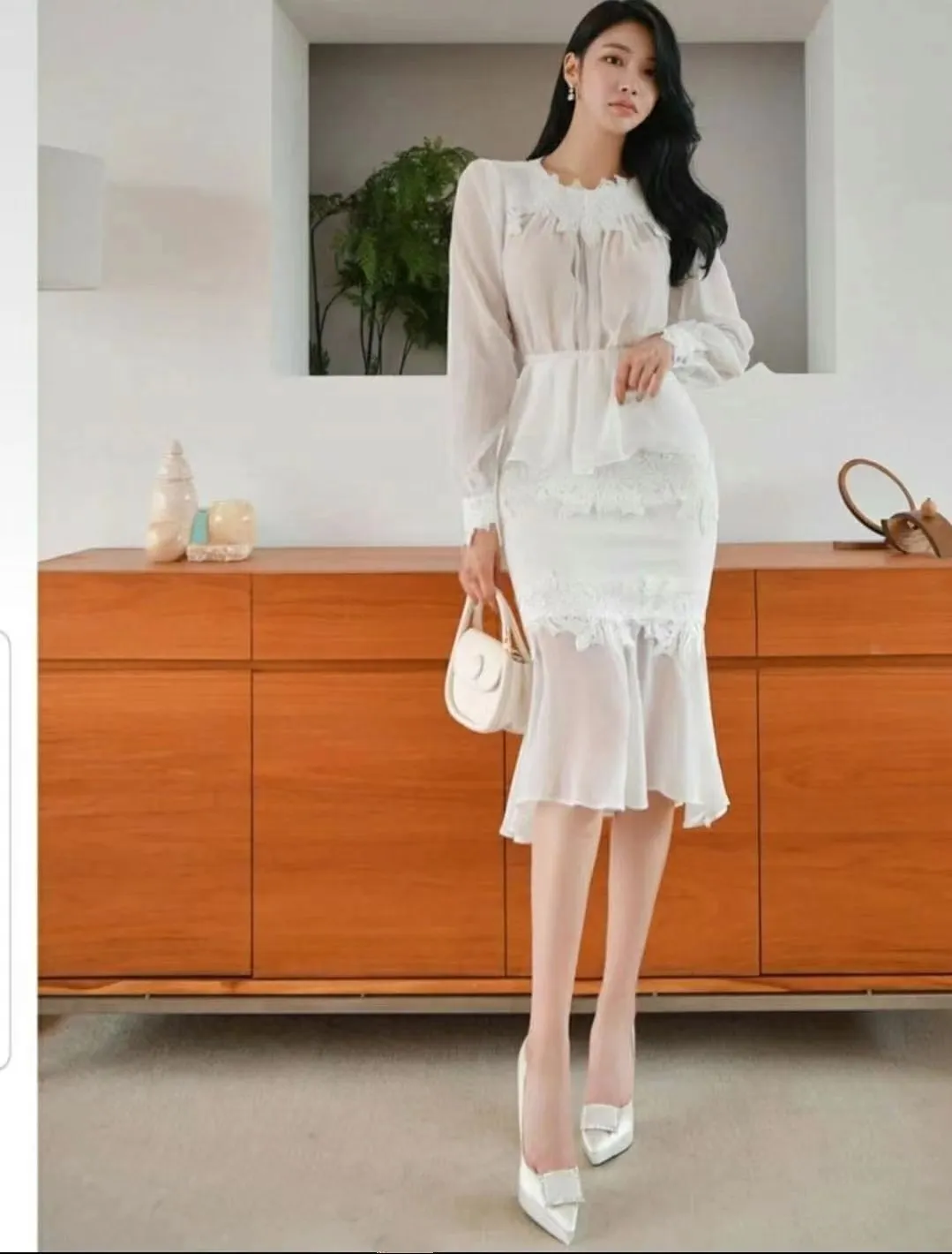 Lacey Frills Midi Chiffon Mermaid Skirt