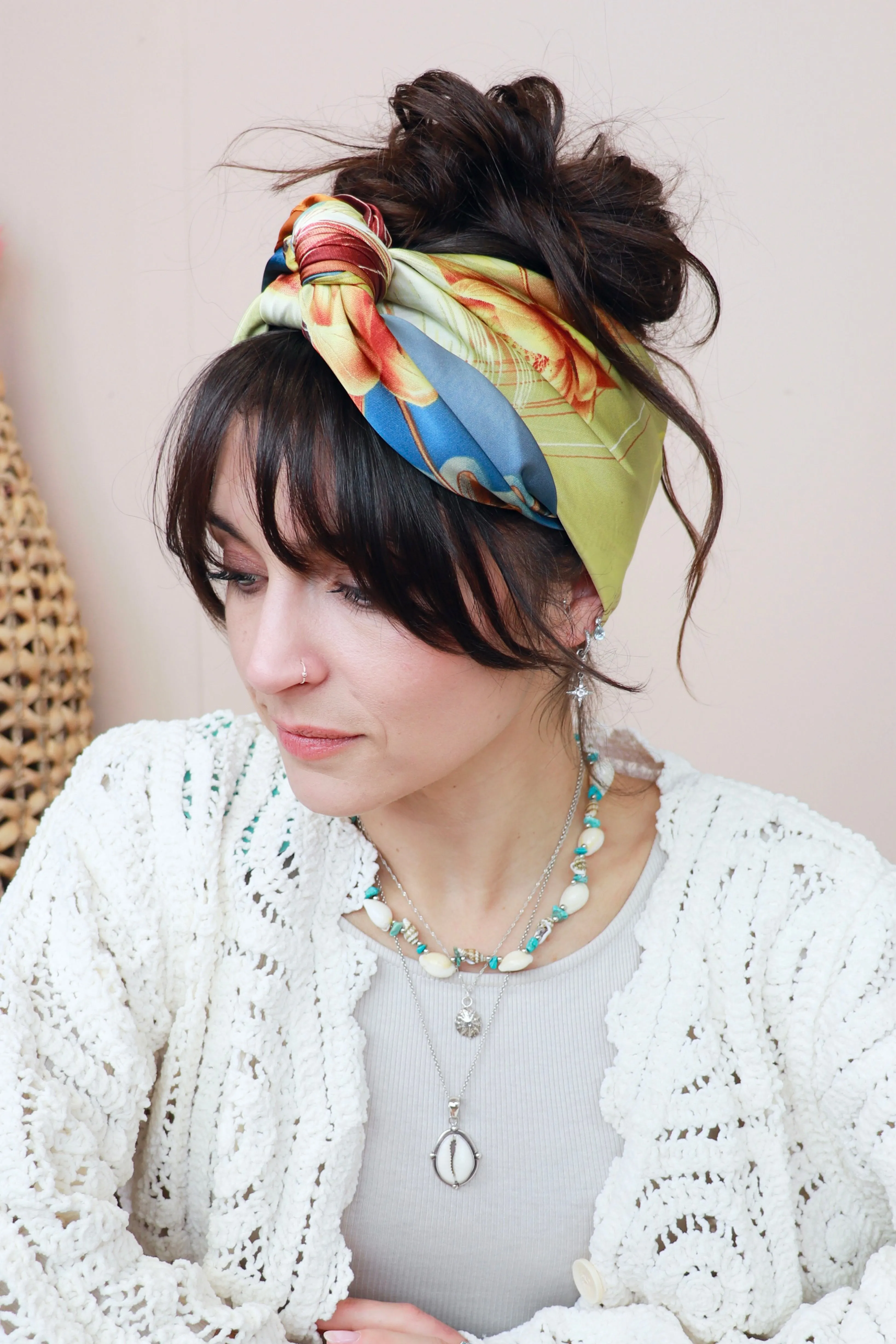 Large floral silky scarf