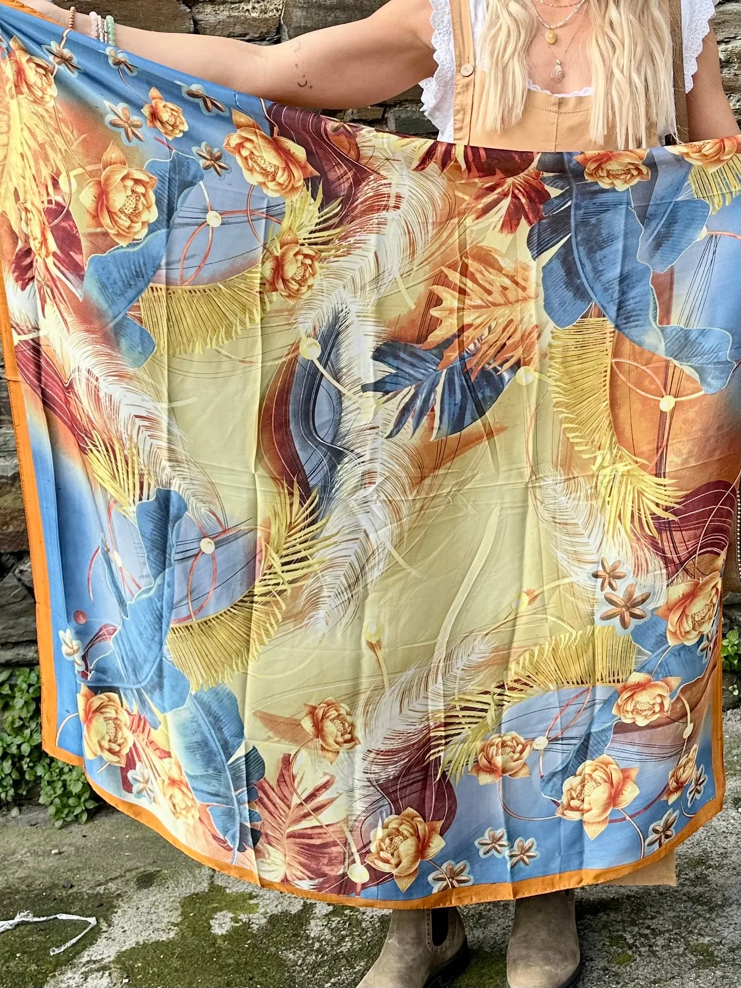 Large floral silky scarf
