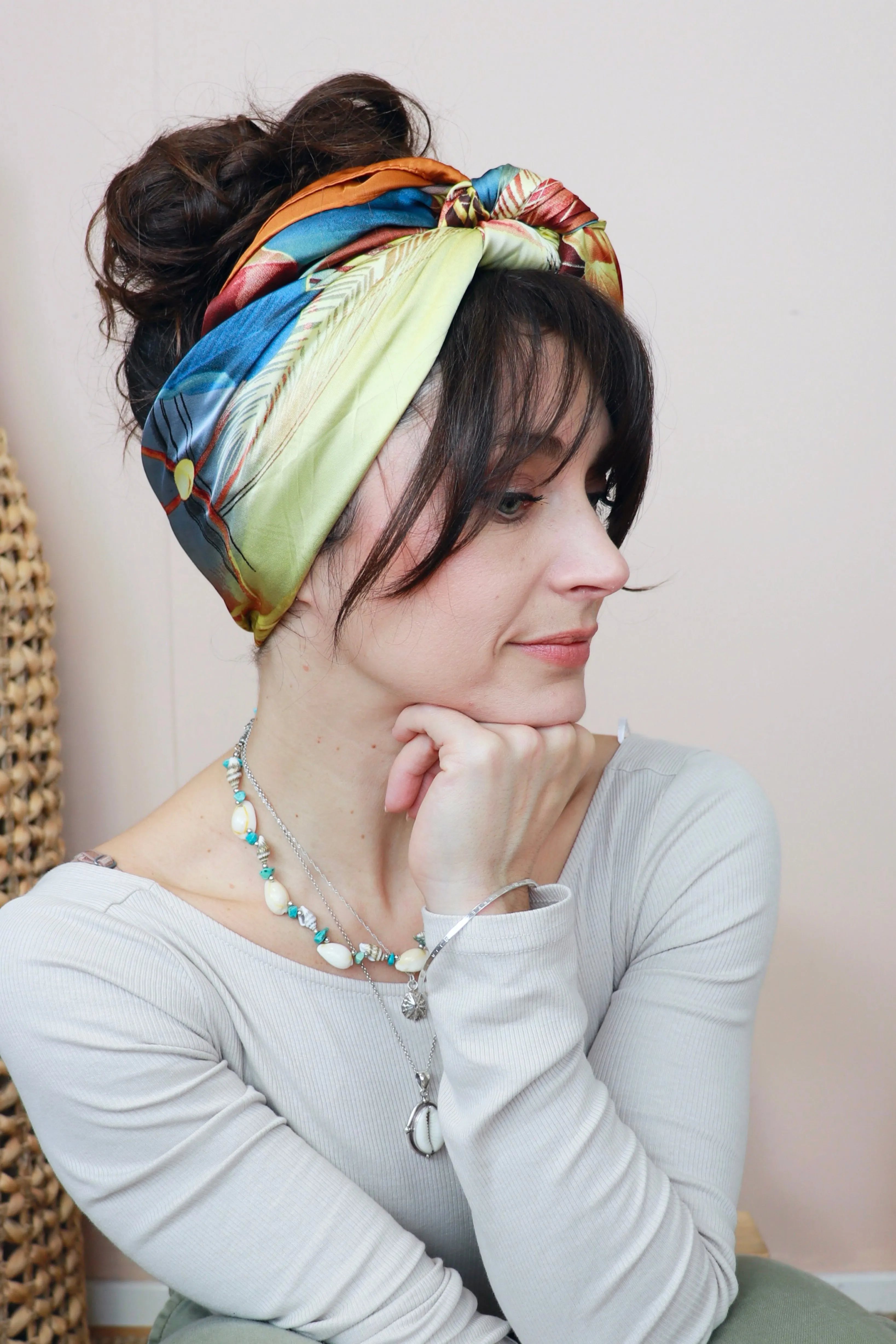 Large floral silky scarf