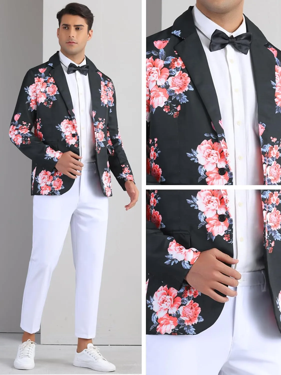 Lars Amadeus Floral Sport Coats for Men's Slim Fit Party Prom Flower Printed Blazers