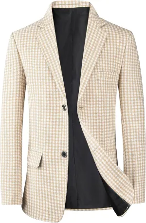 Lars Amadeus Houndstooth Blazer for Men's Classic Fit Business Two Button Plaid Sports Coat