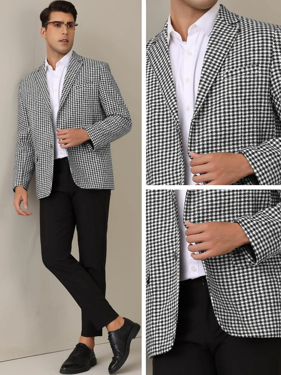 Lars Amadeus Houndstooth Blazer for Men's Classic Fit Business Two Button Plaid Sports Coat