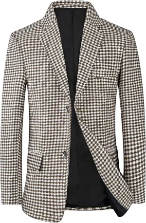 Lars Amadeus Houndstooth Blazer for Men's Classic Fit Business Two Button Plaid Sports Coat