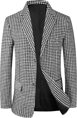 Lars Amadeus Houndstooth Blazer for Men's Classic Fit Business Two Button Plaid Sports Coat