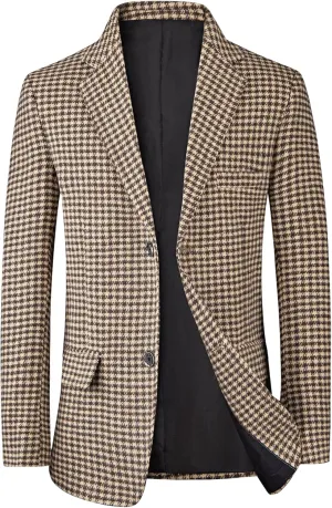 Lars Amadeus Houndstooth Blazer for Men's Classic Fit Business Two Button Plaid Sports Coat