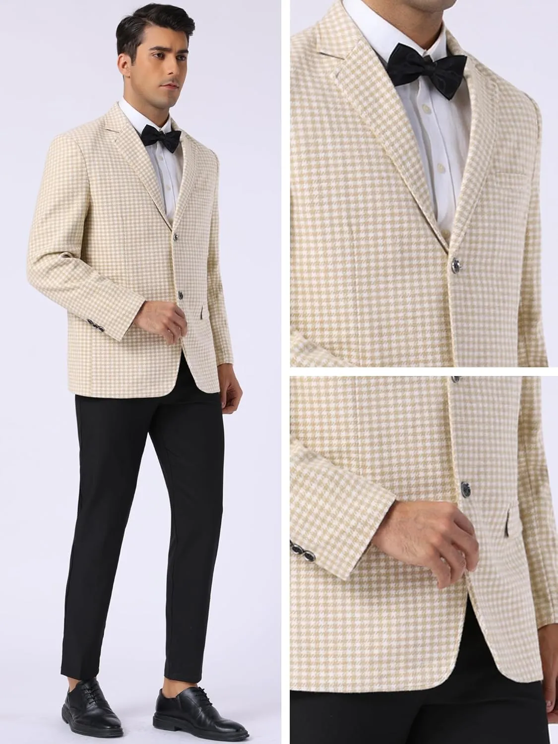 Lars Amadeus Houndstooth Blazer for Men's Classic Fit Business Two Button Plaid Sports Coat