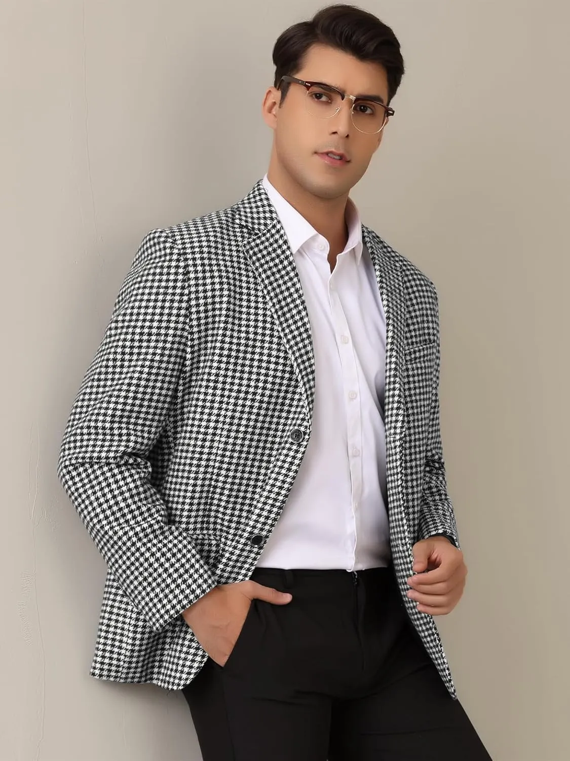 Lars Amadeus Houndstooth Blazer for Men's Classic Fit Business Two Button Plaid Sports Coat