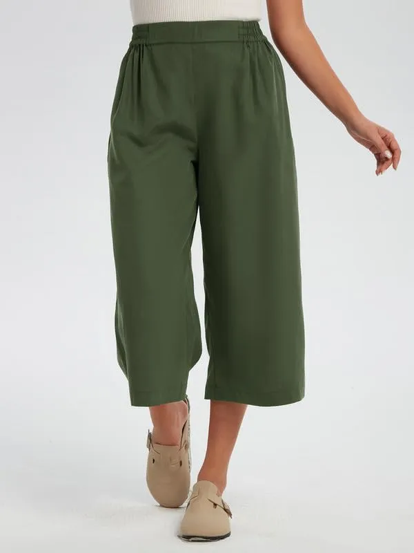 Les umes Women Linen Pants Summer Wide Leg Capri Pants High Waist Loose Cropped Lounge Trousers Culottes